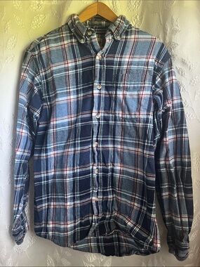 Men's Blue Plaid Button-Down Shirt
